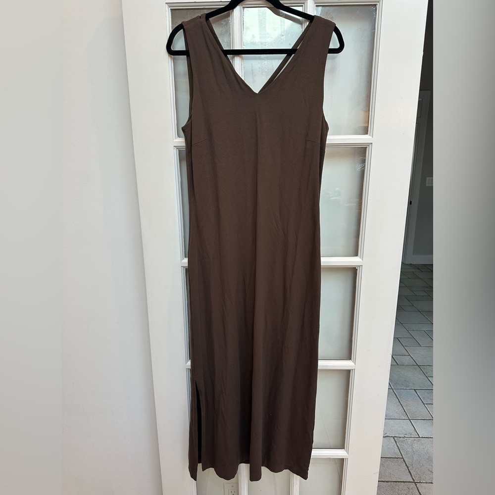Vintage Talbots Y2K Sleeveless V-Neck Brown Maxi Dress Size M Minimalist Chic